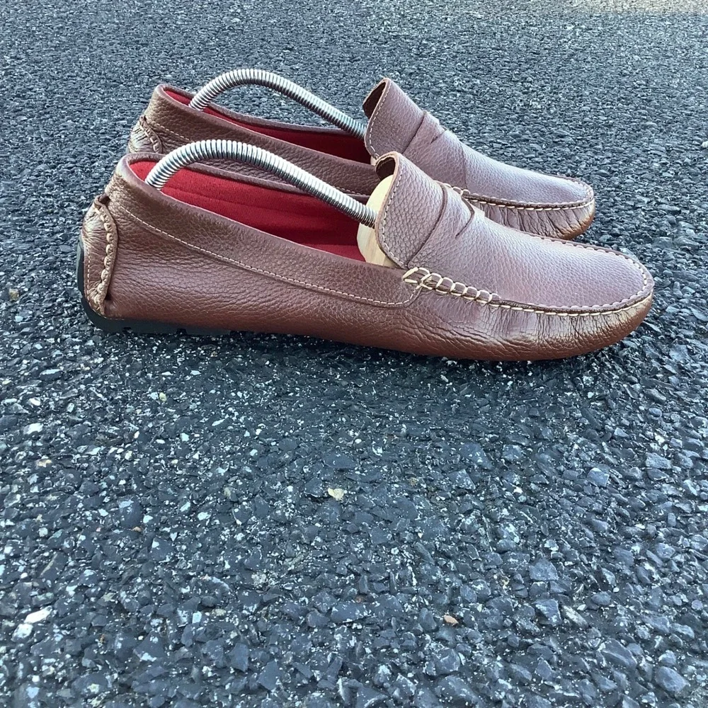 Donald Pliner Alondro Brown Pebbled Leather Driving Loafers Mens 11M Penny Moc